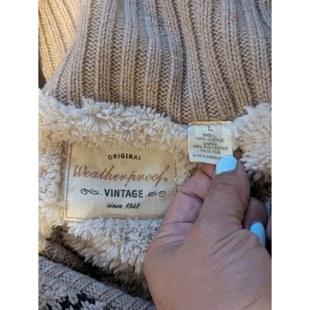 Nordic Fair Isle Sherpa Lined Shawl Collar Cardigan Weatherproof Vintage Large